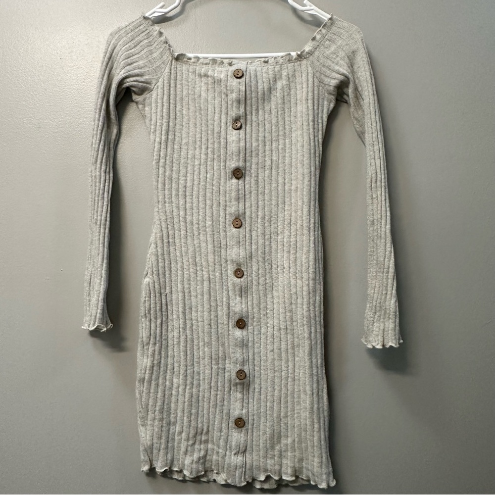 Fashion Nova Gray Ribbed Button-Up Mini Dress